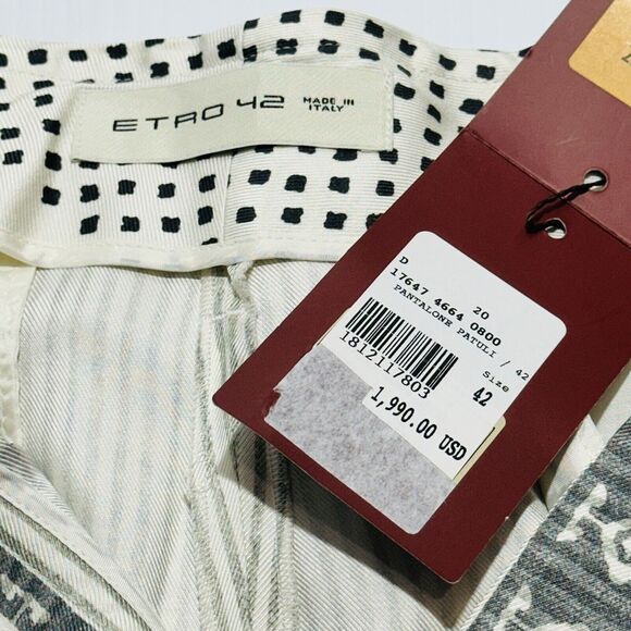 ETRO Women 42/US 6 Silk Wide Leg High Rise Aztec Ivory Gray Bandana NWT $1990 - Picture 7 of 12